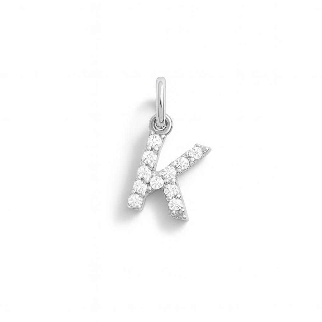 Letter K Charm in White Gold and Zirconia – Model 2