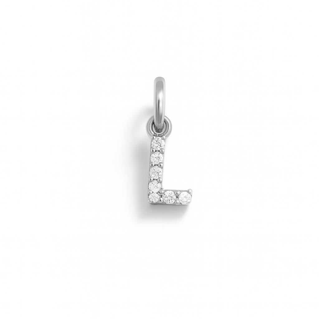 Charm Lettera L in Oro Bianco e Zirconi – Modello 2