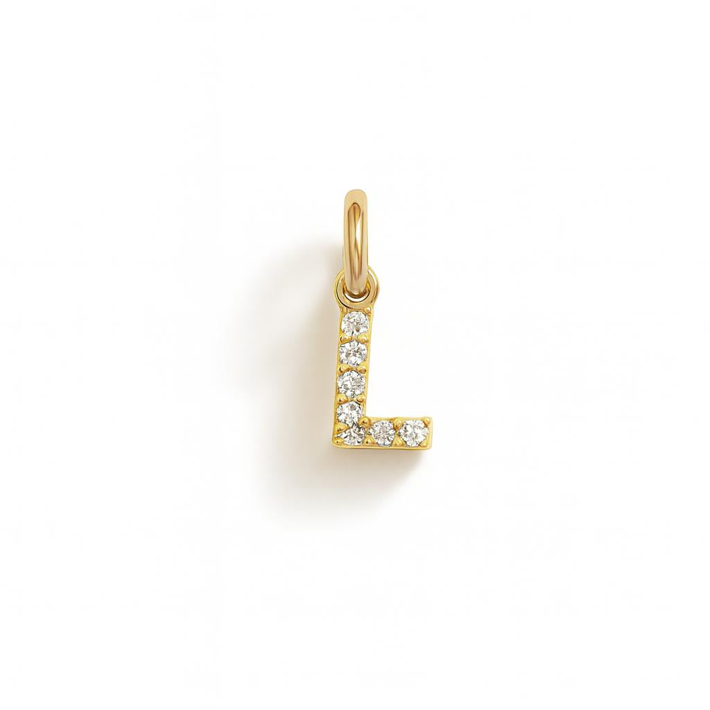Charm Lettera L in Oro Giallo e Zirconi – Modello 2