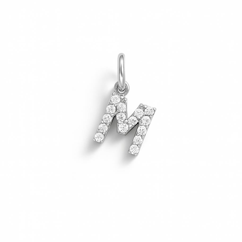White Gold and Cubic Zirconia Letter M Charm – Model 2
