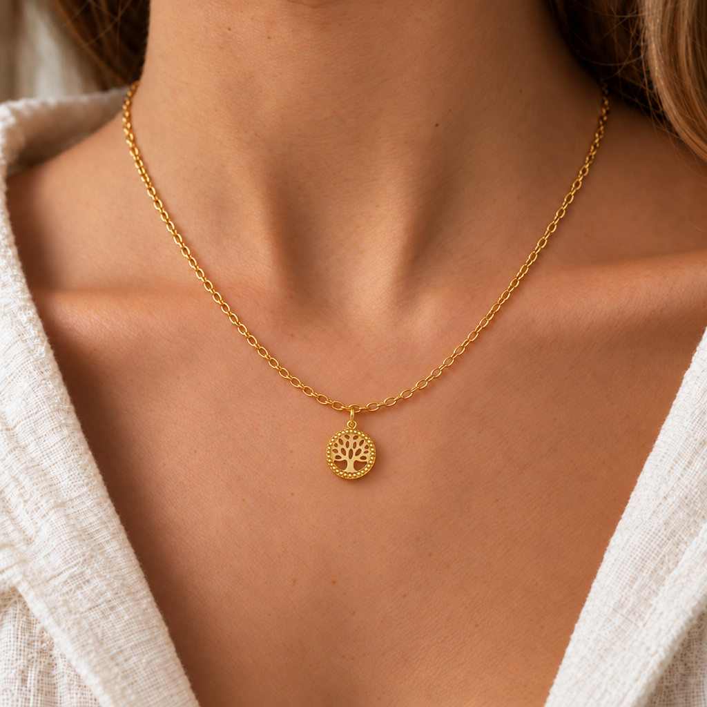 Collana Fancy con Albero della Vita in Oro Giallo indossata | Facco Gioielli