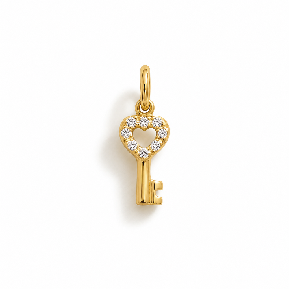 Charm Chiave in Oro Giallo e Zirconi